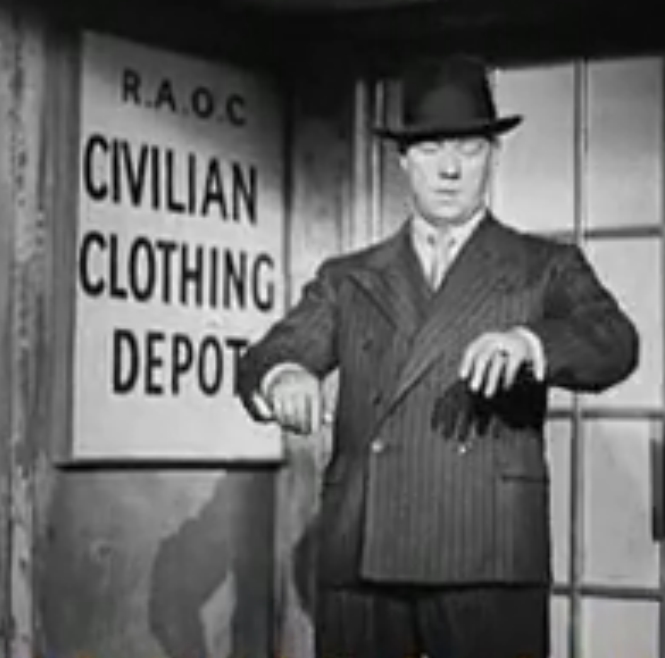 Demob suit (still from 1946 MOI film, Resettlement Advice Centres.)