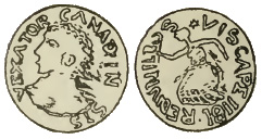 An illustration of a Vexator Canadiensis token (Breton 558), as depicted in Pierre-Napoleon Breton's Popular Illustrated Guide to Canadian Coins, Medals Vexator Canadensis - Breton 558.jpg