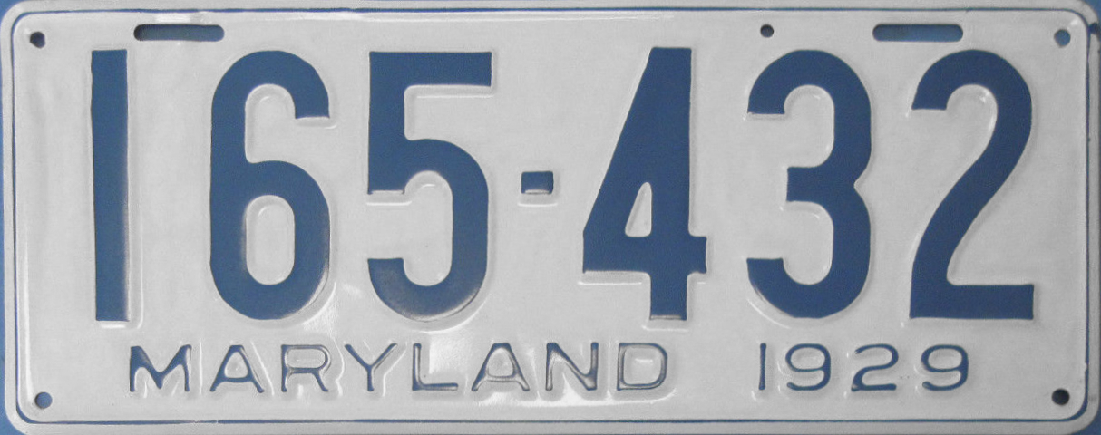 1929. Plates USA Maryland. Maryland Plate auto.