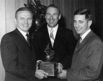 Apollo 8 crew holding replica Collier Trophy