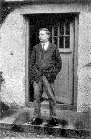 H. G. Wells in 1908 at the door of his house at Sandgate