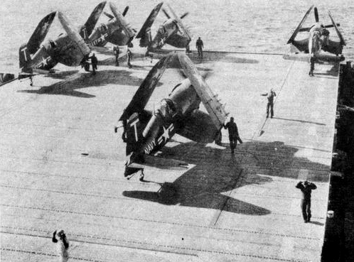 File:Vought F4U-4 Corsairs of VF-14 aboard USS Wright (CVL-49), in early 1951.jpg