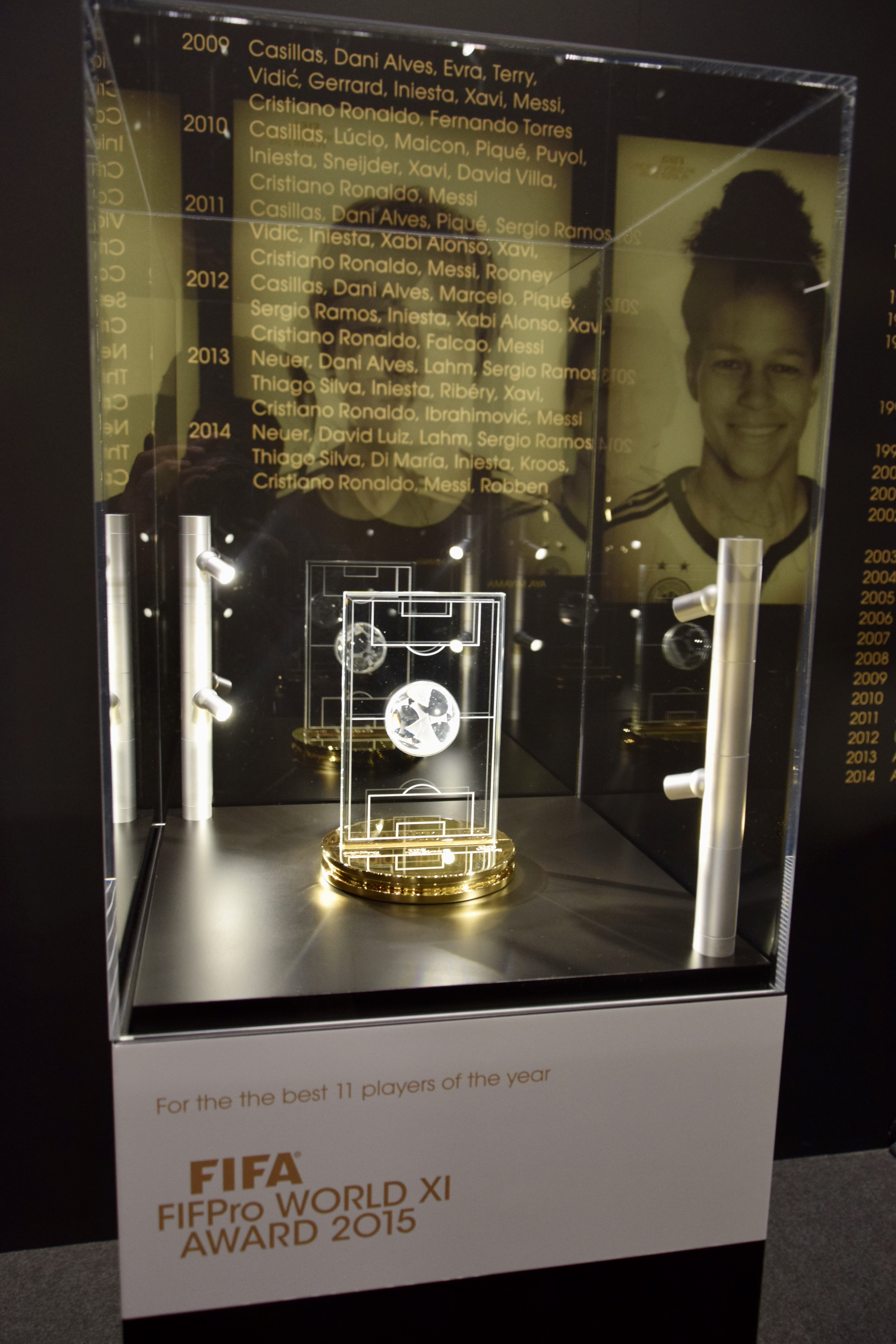 Close-up of the FIFA Ballon d'Or trophy for the world's best football  player (exhibited at the future FIFA museum at Zurich Stock Photo - Alamy