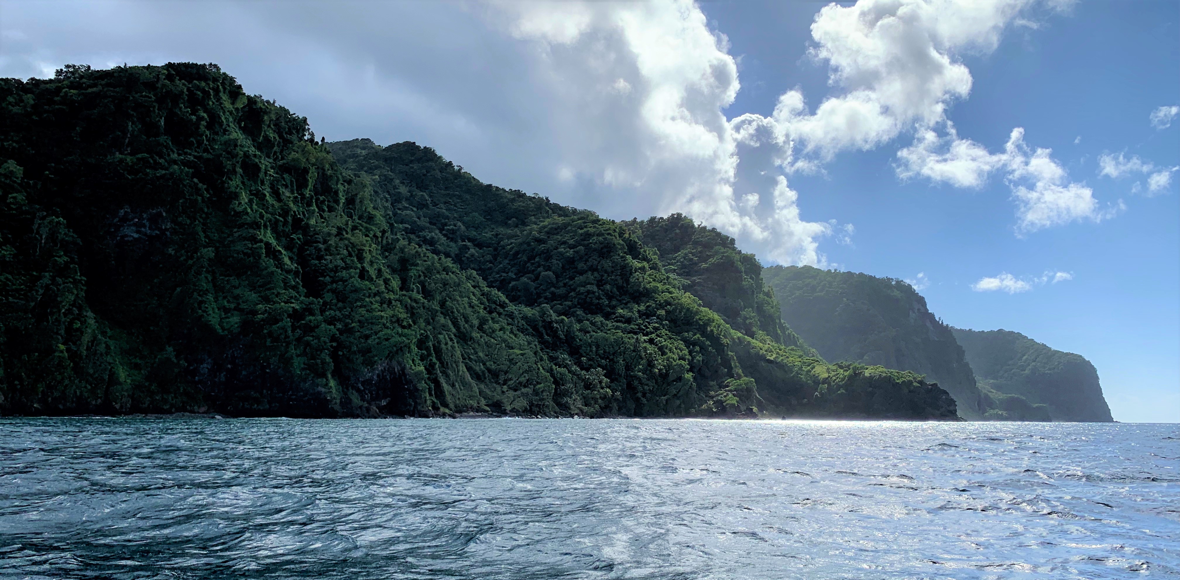 The Cape Saint Martin cliffs and the Dominica channel, as seen from Grand Rivière at the northern tip of the island