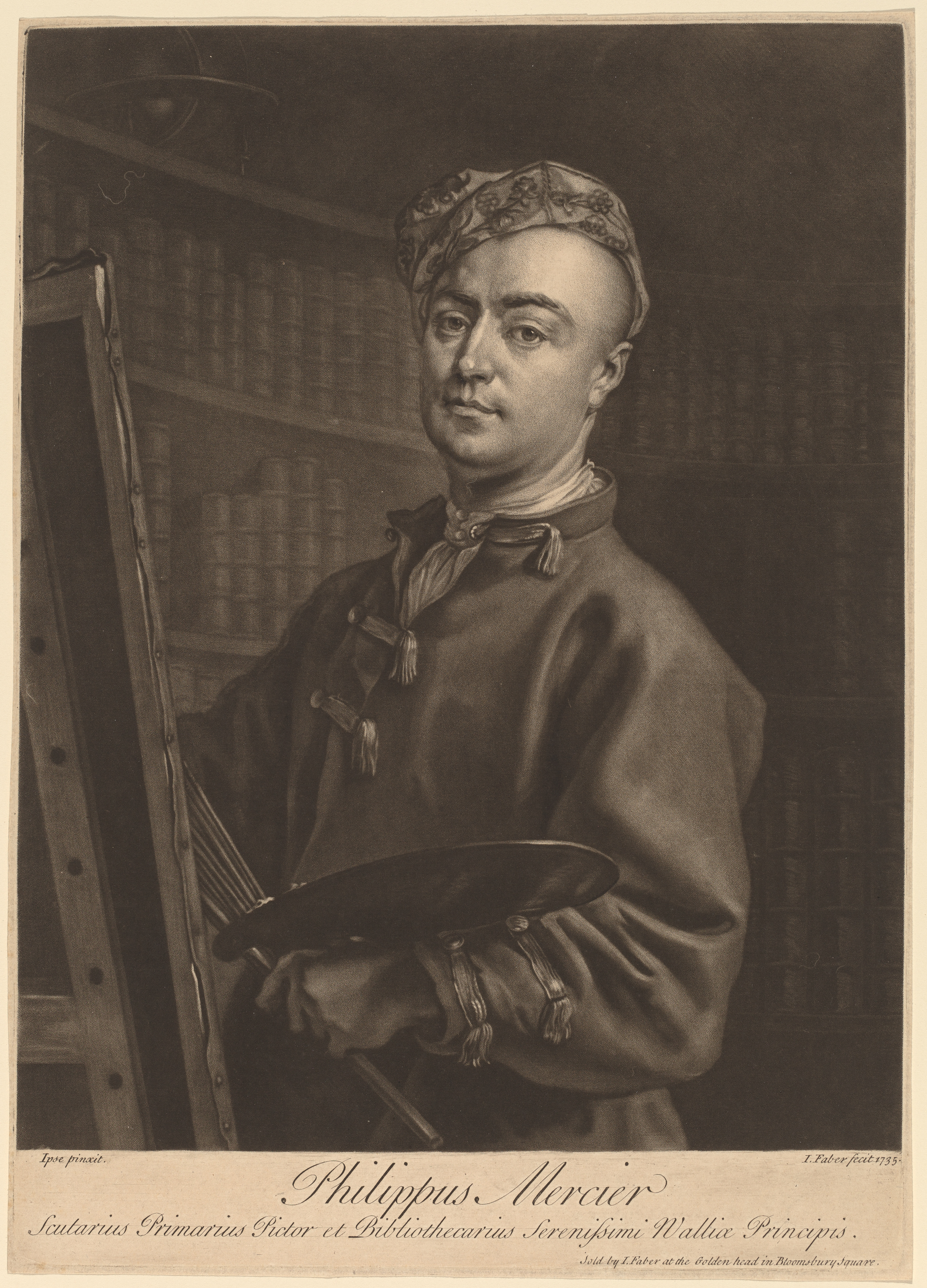 [[John Faber the Younger]], ''Philip Mercier'', 1735, mezzotint after Mercier's untraced self-portrait, [[National Gallery of Art]], [[Washington, D.C.]]