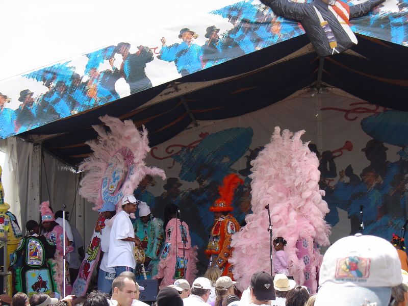 File:Mardi Gras Indians stage JazzFest 2005.jpg
