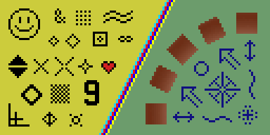 This image was scaled up using nearest-neighbor interpolation. Thus, the "jaggies" on the edges of the symbols became more prominent. Test nn.gif