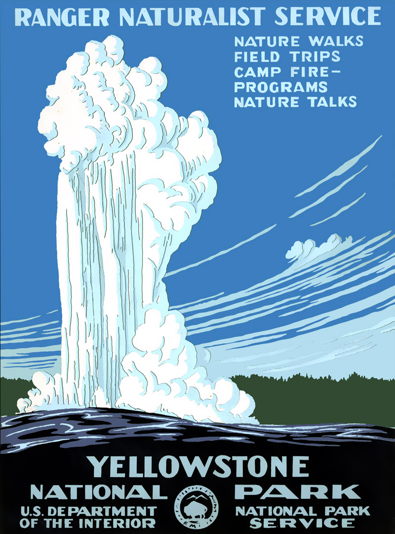 1938 Yellowstone National Park Vintage Wyoming Travel Advertisement Poster 