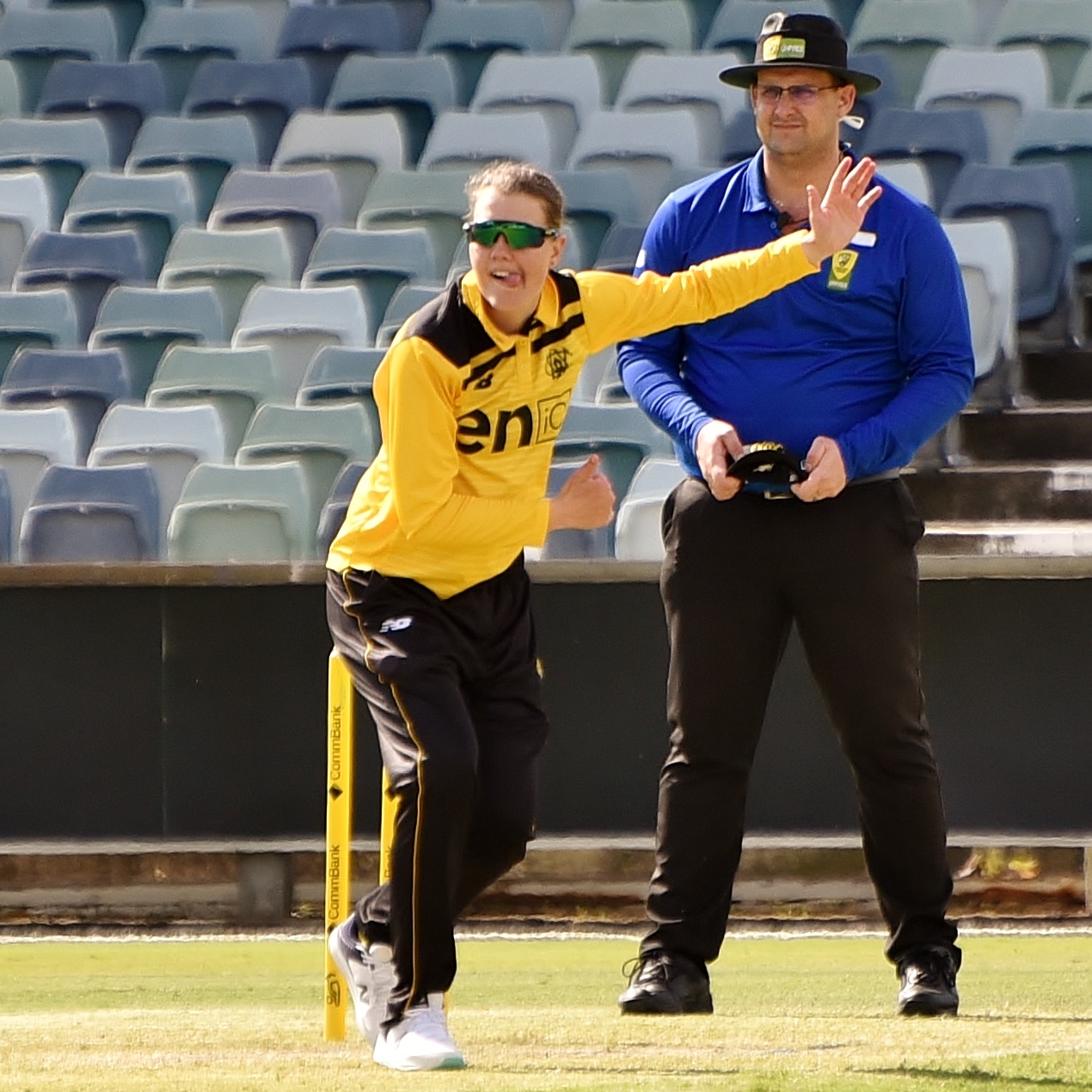 Edgar bowling for [[Western Australia women's cricket team|WA]] in September 2022