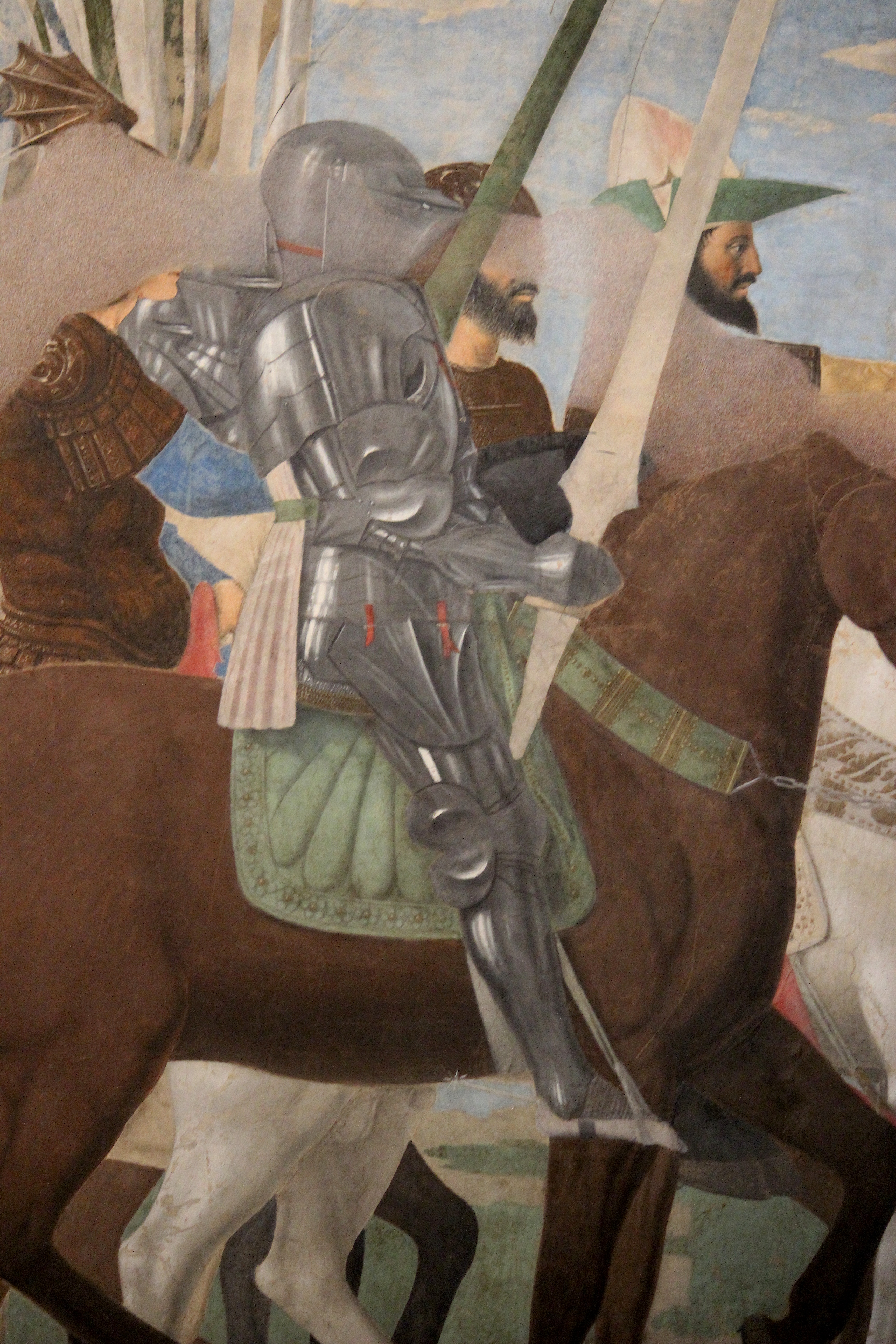 Piero della Francesca, Vittoria di Costantino su Massenzio (particolari cavaliere in armatura),
le Storie della Vera Croce, Basilica di San Francesco, Arezzo