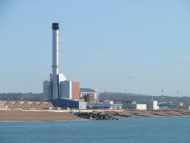 File:Shoreham Harbour Gas-fired Power Station Viewed From The East Breakwater - geograph.org.uk - 1013362.jpg