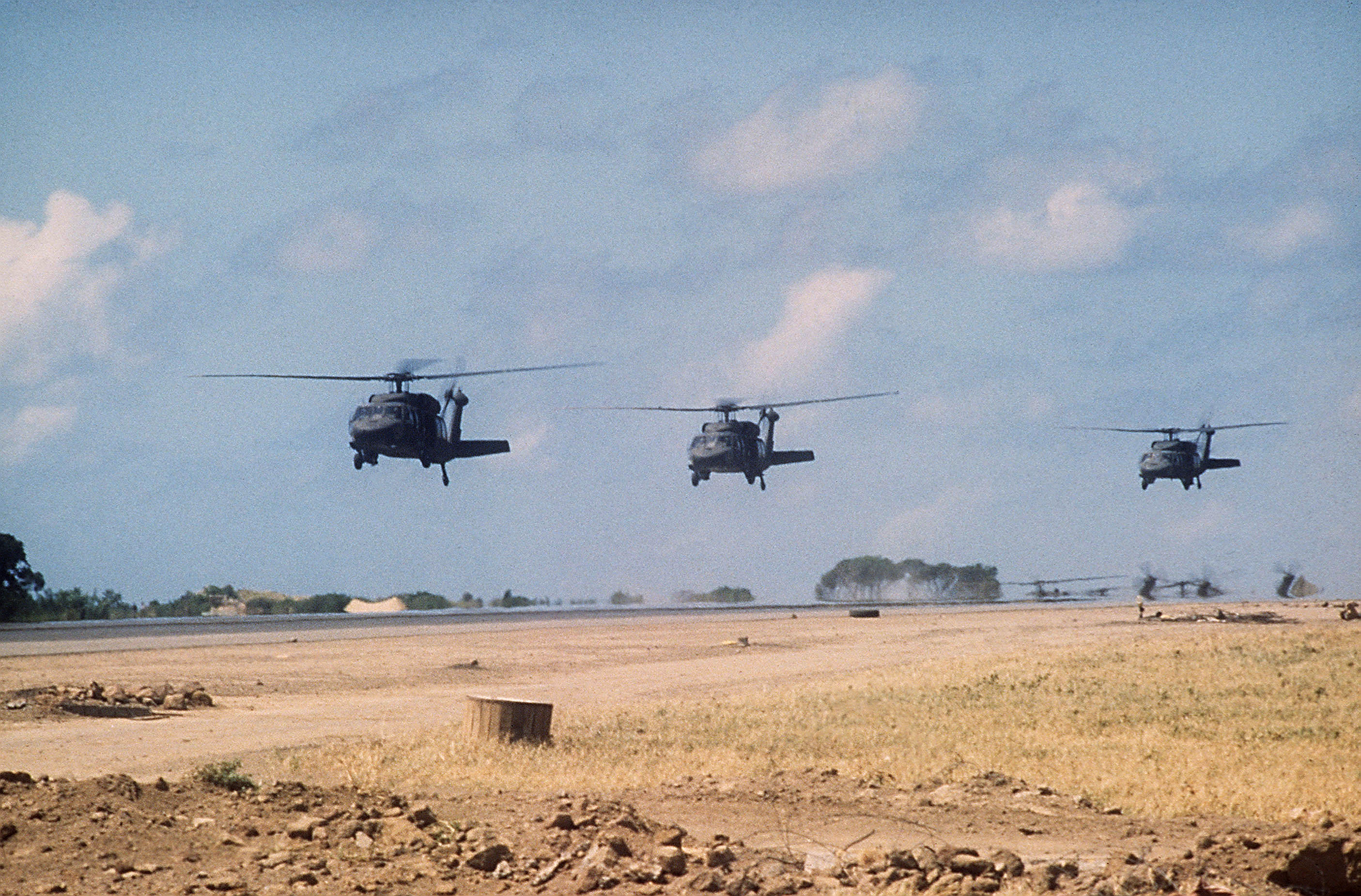 Sikorsky UH-60 Black Hawk UH-60As_over_Port_Salines_airport_Grenada_1983