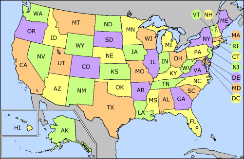 N usa states in with North American