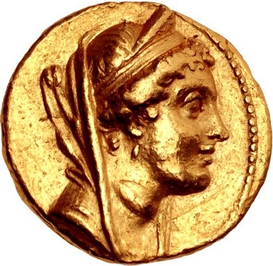 Gold coin of Cleopatra Thea as wife of Alexander I Balas.jpg