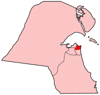 Peta Kuwait yang menunjukkan Hawalli (merah)