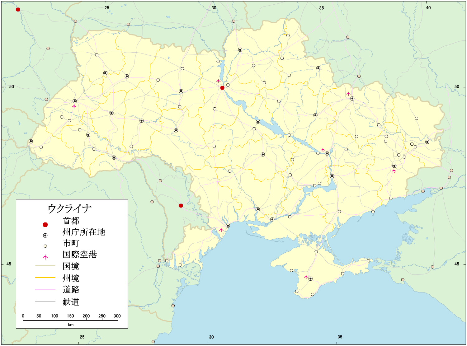 ウクライナ、ベラルーシ、モルドバ、バルト三国のカラー道路地図(90's ...