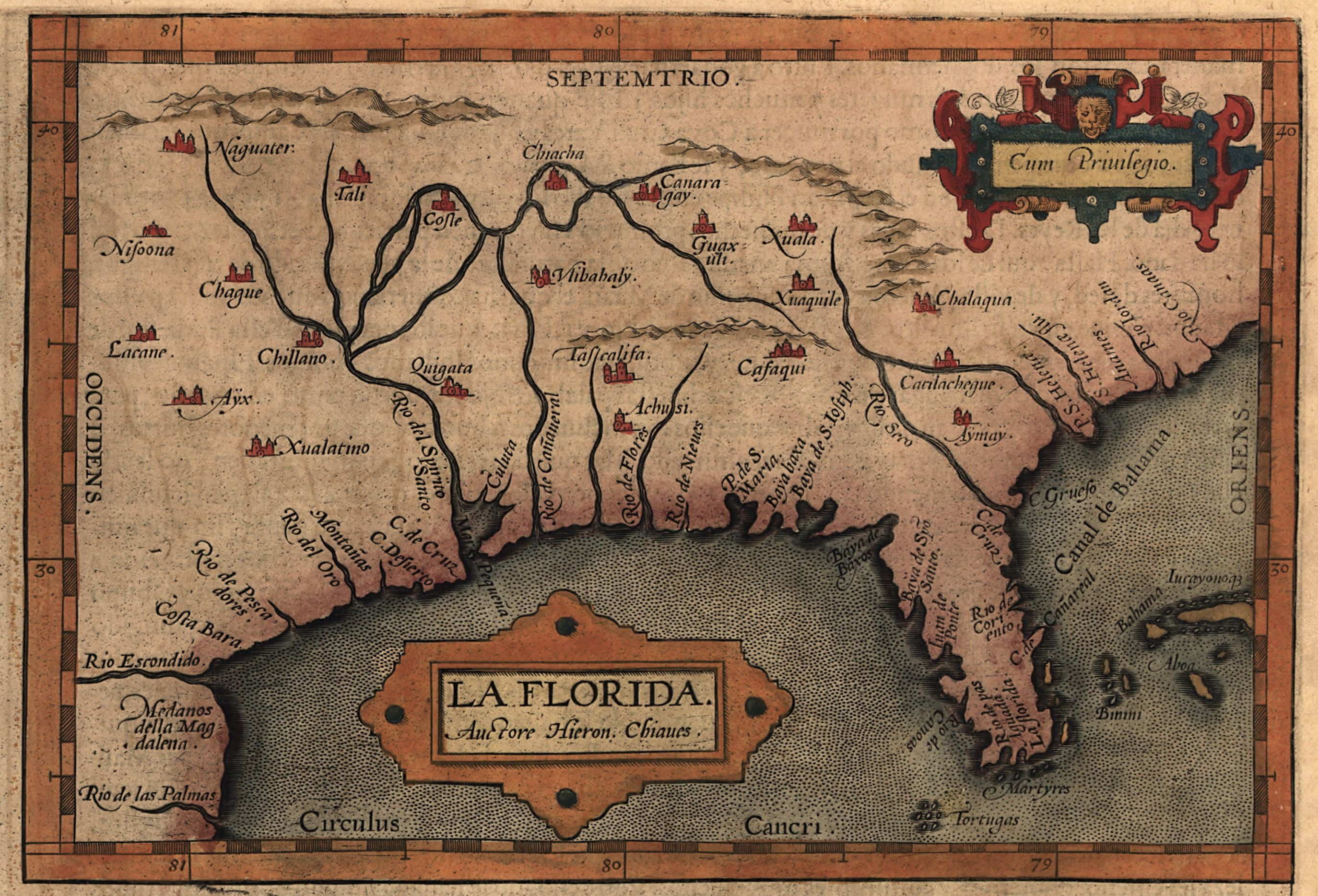 Map of Florida, likely based on the expeditions of [[Hernando de Soto