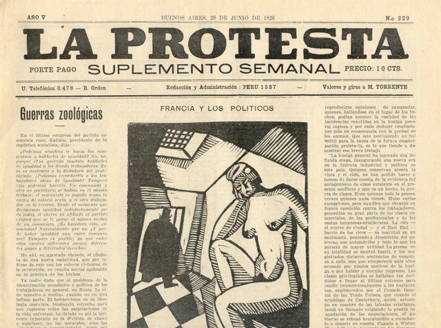 Ejemplar del periódico ''La Protesta'', nº 220, de junio de 1926.