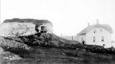 Ruined Martello tower at New Castle, New Hampshire, overlooking Portsmouth harbour in the late 19th century