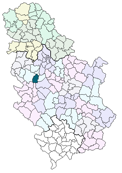 Locatie van de gemeente Mionica in Servië