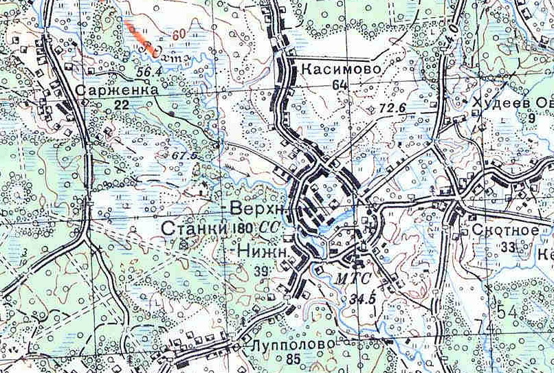 Деревни Верхние и Нижние Станки на карте 1939 года