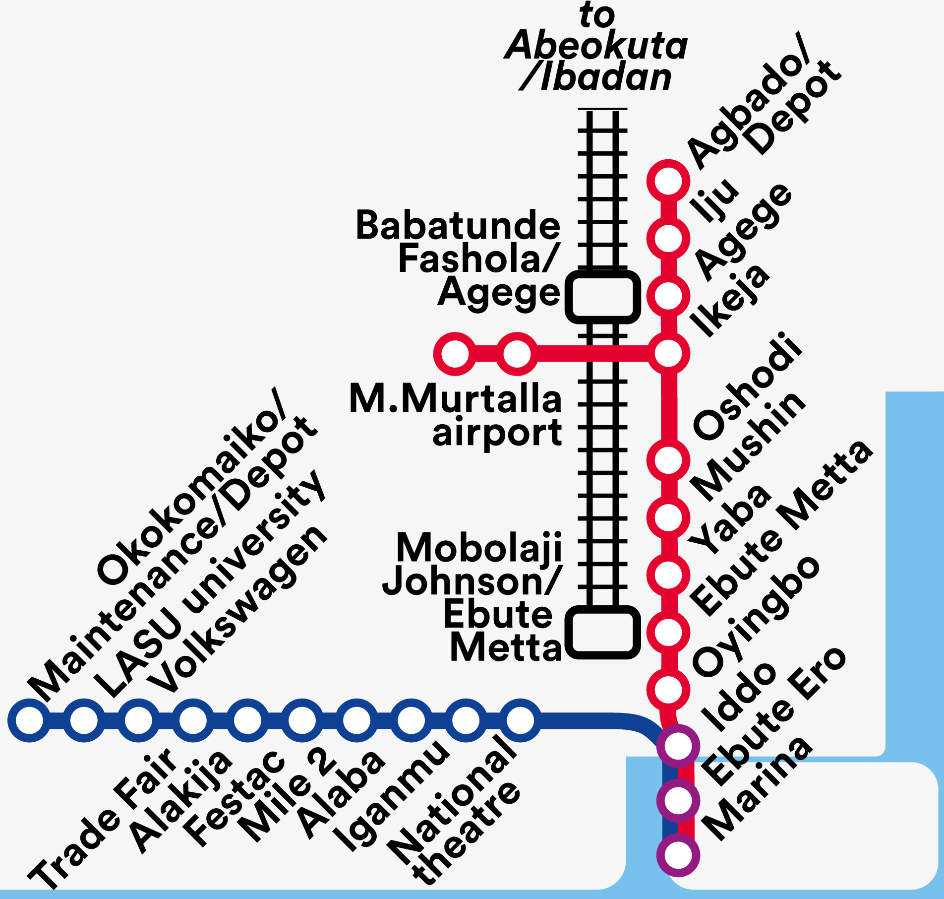 A map of the Lagos Rail Mass Transit system.