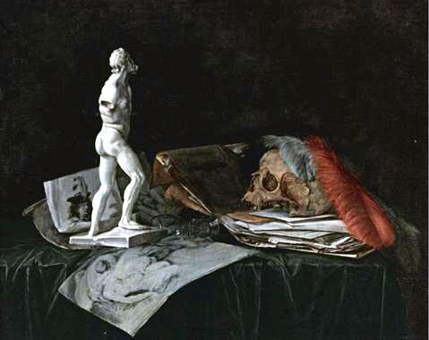 File:Abraham Susenier - Vanitas with skull feathers roemer sculpture and drawings.jpg