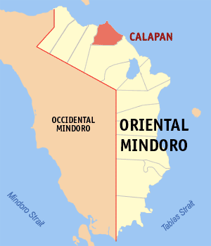 Mapa ti Oriental Mindoro a mangipakita iti lokasion ti Ciudad ti Calapan