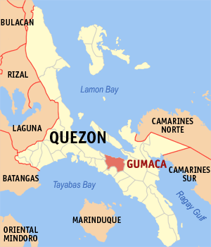 Mapa han Quezon nga nagpapakita kon hain nahimutang an Gumaca