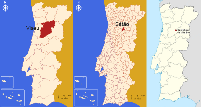 Map of Portugal showing the location of Viseu and Covilhã.