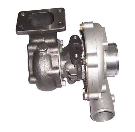 Turbocompressor sense regulació:Esquerra, carcassa de turbina (fosa), dreta, carcassa de compressor (alumini)