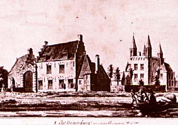 Voorburcht vanaf de Gaag in 1727 door C. Pronk