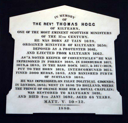 Plaque to Rev. Thomas Hog, [[Evanton]] Parish Church