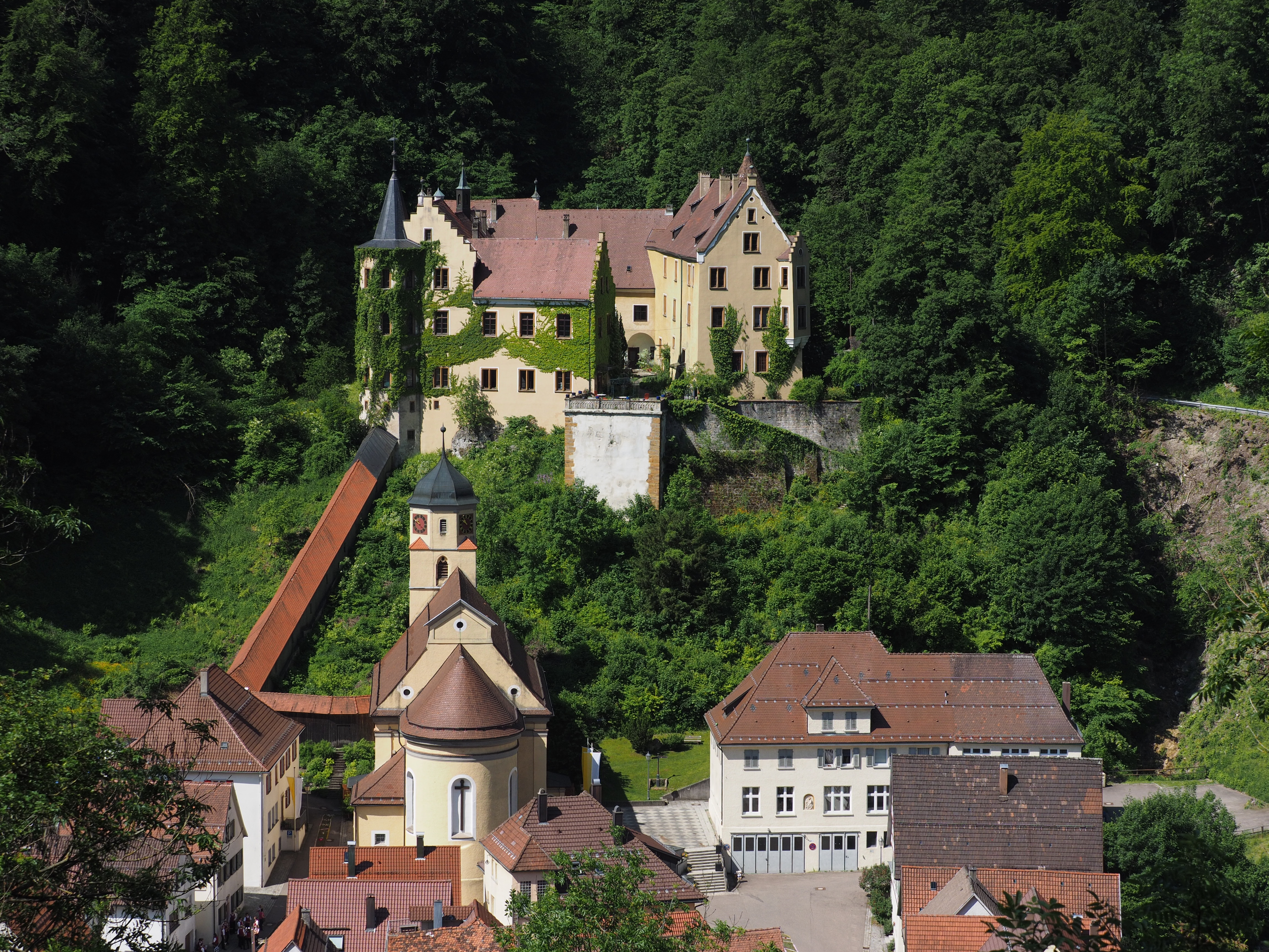 Schloss Weißenstein (Weißenstein castle) as seen from Städtlesblick viewpoint, Lauterstein, Germany...