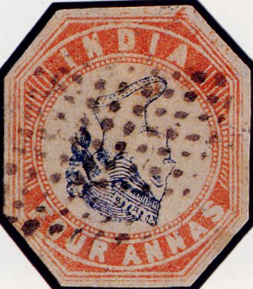 India 1854 (inverted head), cut to shape.