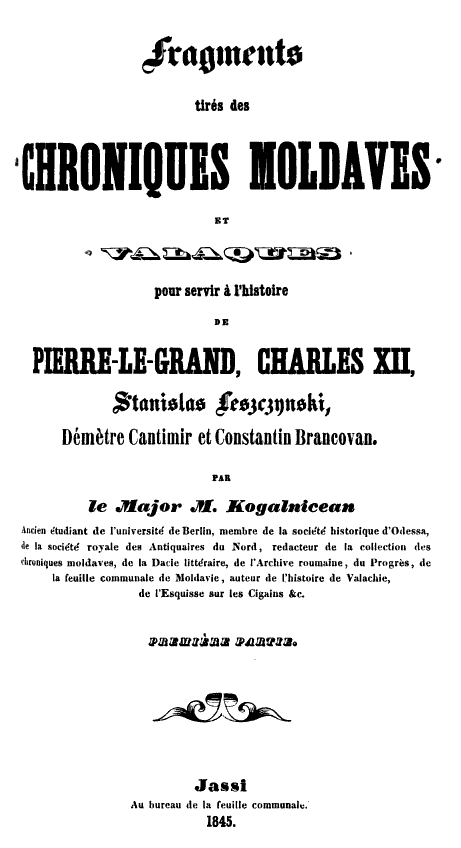 Filemihail Kogalniceanu Fragments Tirés Des Chroniques - 