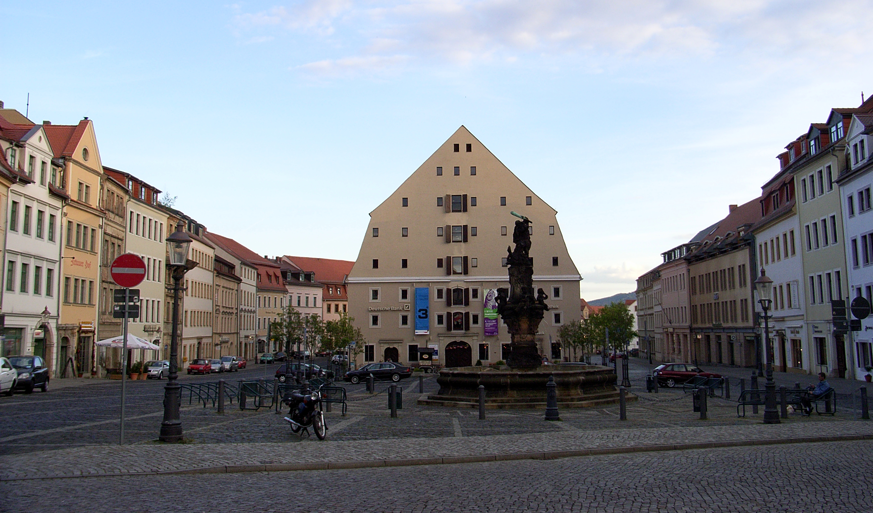 Neustadt square in Zittau (Saxony) with the Salzhaus (salt house) and the Hercules Fountain