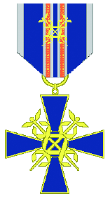 The cross of merit of customs service with a clasp, a typical Finnish branch-specific cross of merit. The cross is awarded by the minister responsible for customs for distinguished service or contributions to the customs service. A cross with a clasp may be awarded in special cases.