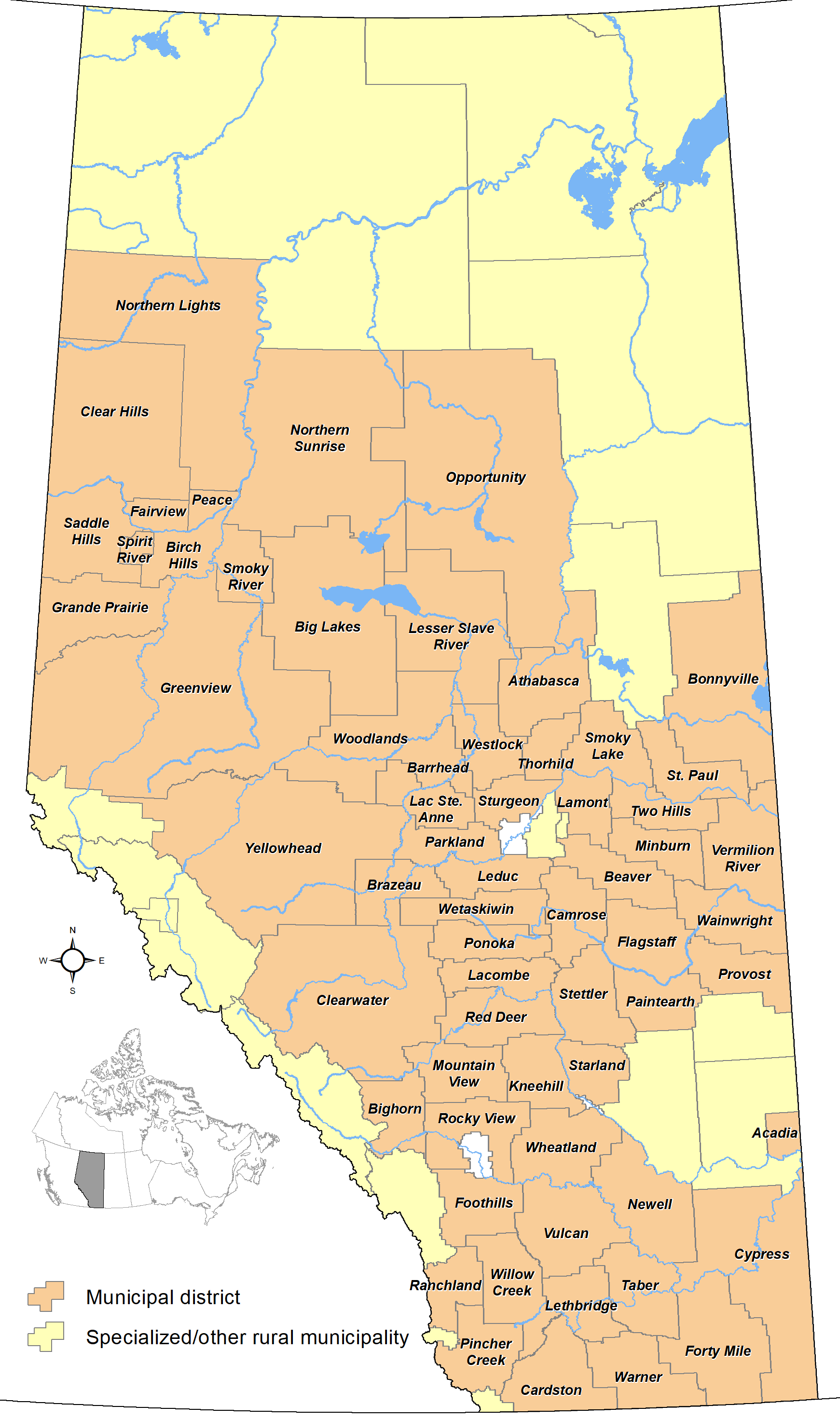 Alberta County Map Boundaries List of municipal districts in Alberta   Wikipedia