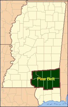 <span class="mw-page-title-main">Pine Belt (Mississippi)</span> Region in southeast Mississippi