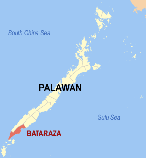 Mapa sa Palawan nga nagpakita kon asa nahimutang ang Bataraza