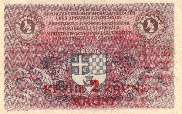 File:0.5 dinara = 2 krune 1919 Yugoslav banknote obverse.jpg