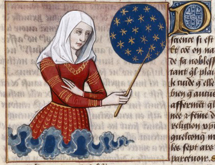 Faltonia Proba teaching the history of the world since the Creation through her ''Cento Vergilianus de laudibus Christi''. Miniature from a 15th-century manuscript of the ''[[De mulieribus claris