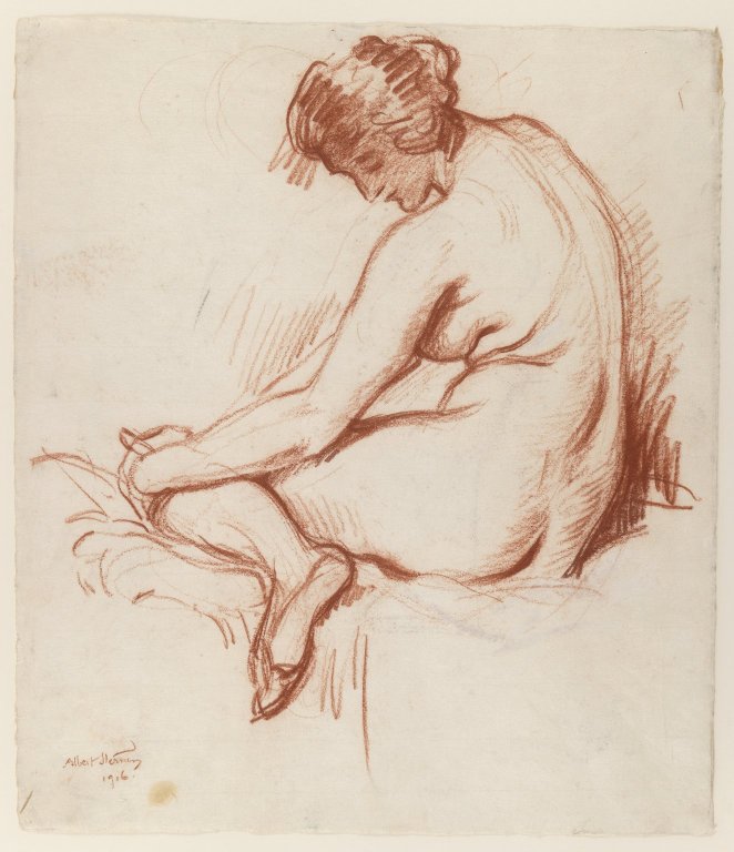 Drawings of nude sitting women.