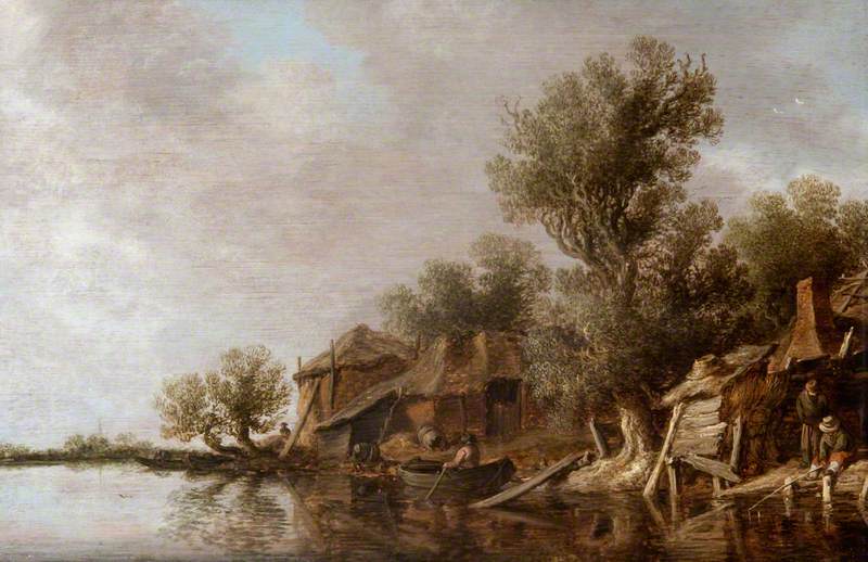 File:Jan van Goyen (1596-1656) - Cottages and Fishermen by a River - 4 - Kelvingrove Art Gallery and Museum.jpg