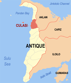 Map of Antique showing the location of Culasi