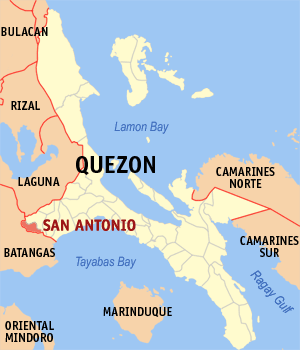 Mapa han Quezon nga nagpapakita kon hain nahimutang an San Antonio