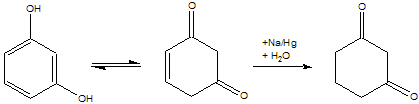 Reducción del resorcinol por amalgama de sodio en presencia de agua