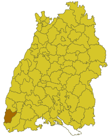 Elhelyezkedése Baden-Württemberg térképén