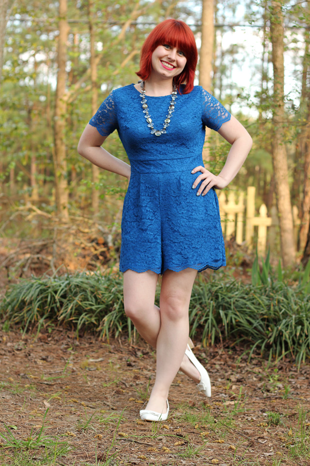 File:Blue Lace New York & Company Romper with Pointed White Bow